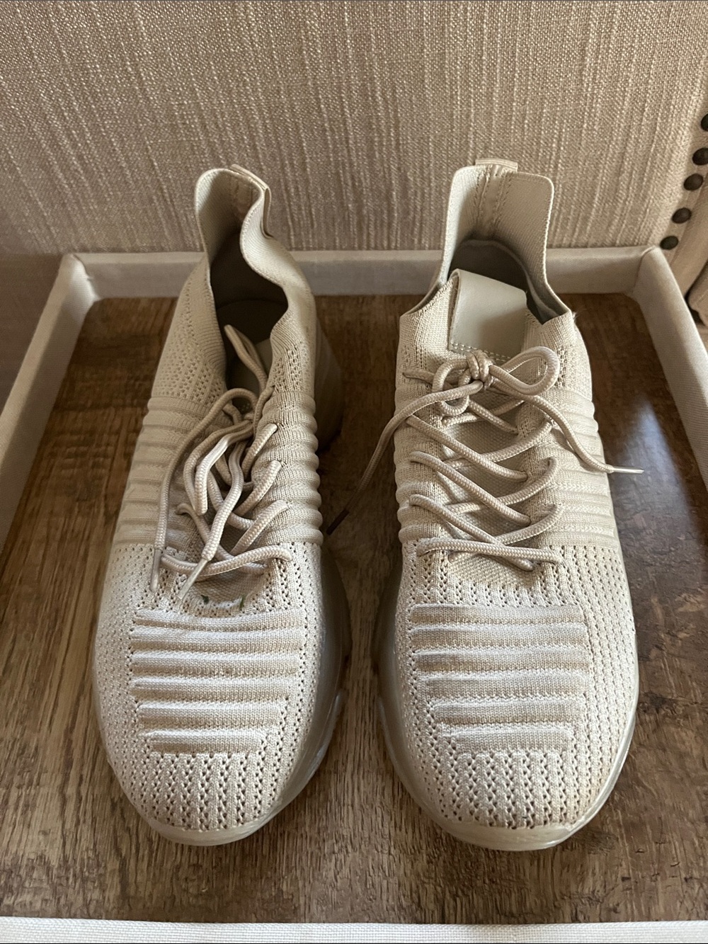 Men's Knit Lace-Up Sneakers in Light Beige